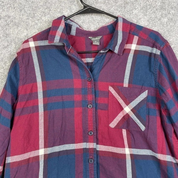 Eddie Bauer Women's Shirt Size XL Classic Fit Plaid Lightweight Button Up Casual - Picture 2 of 8